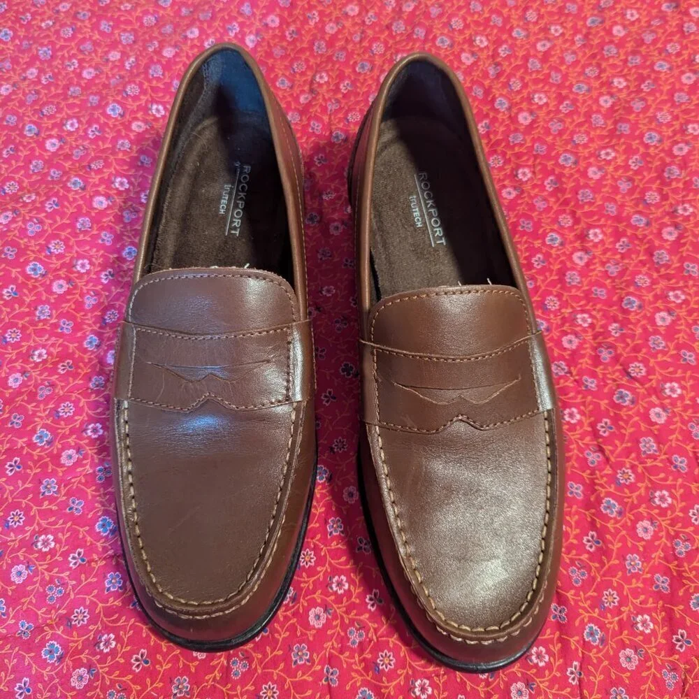 Rockport Penny Loafers Leather Trutech Slip On Flexible Preppy Shoes Unisex‎